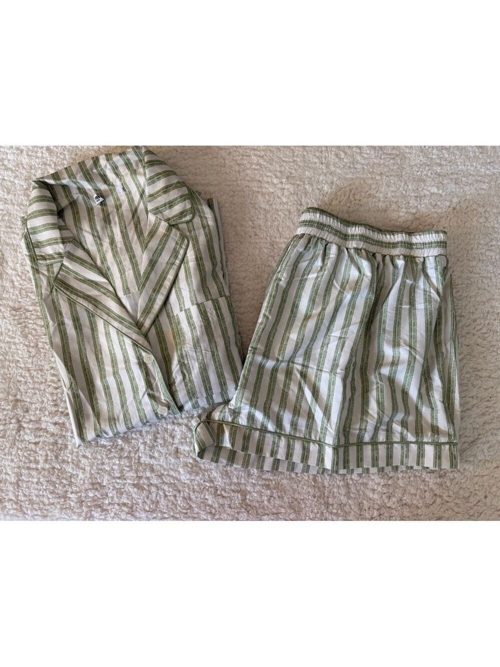 Princess Polly Striped Pajama Shorts Set Size 16 Green and White - Picture 2 of 11